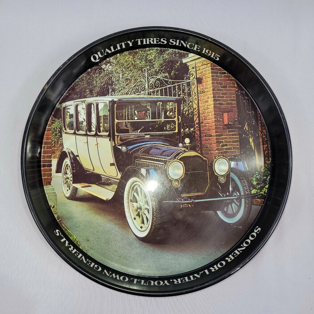 General Tire Serving 12" Tray 1917 Packard Car Tin Metal Round Advertising Beer